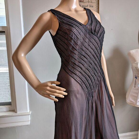 Vintage Y2K Adrianna Midi Dress Prom Beaded Silk Asymmetrical Fairycore 6 - Picture 9 of 13